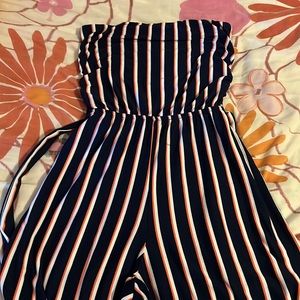 Pink white navy blue romper